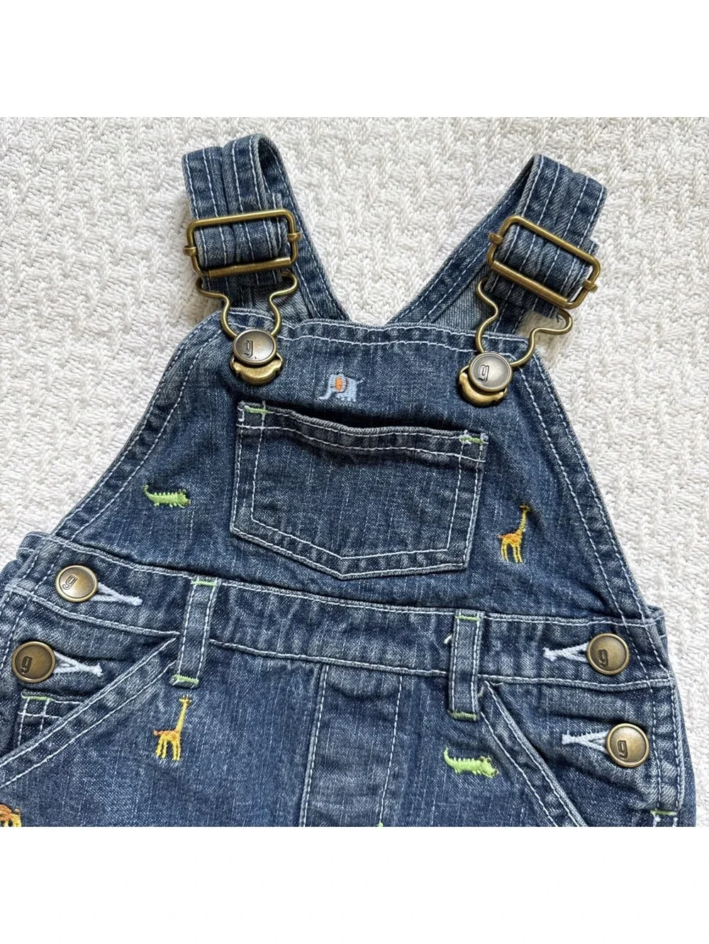 Vintage Gymboree Jungle Friends Zoo Giraffe Denim Overalls Y2K 2006 Size 0-3M